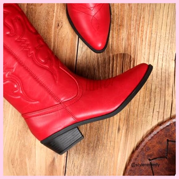 Women's Mid Calf Western Boots Pull On Cowgirl Boots 1.37 Inch Heel - Picture 4 of 7